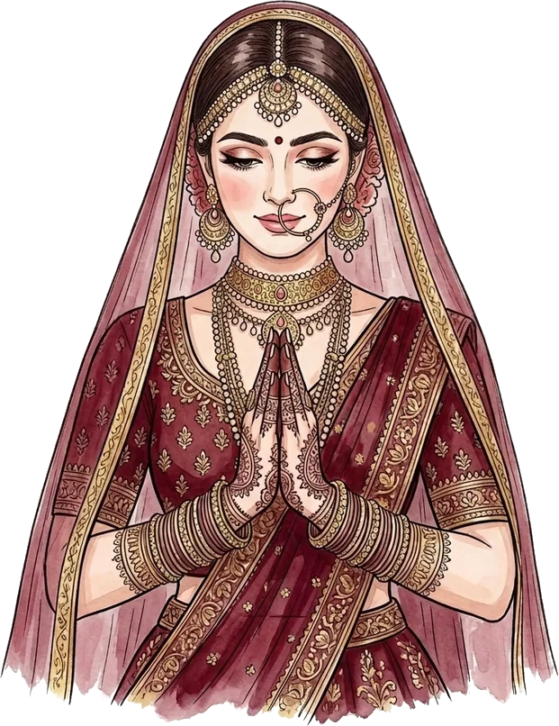 Hand-drawn illustration of the bride